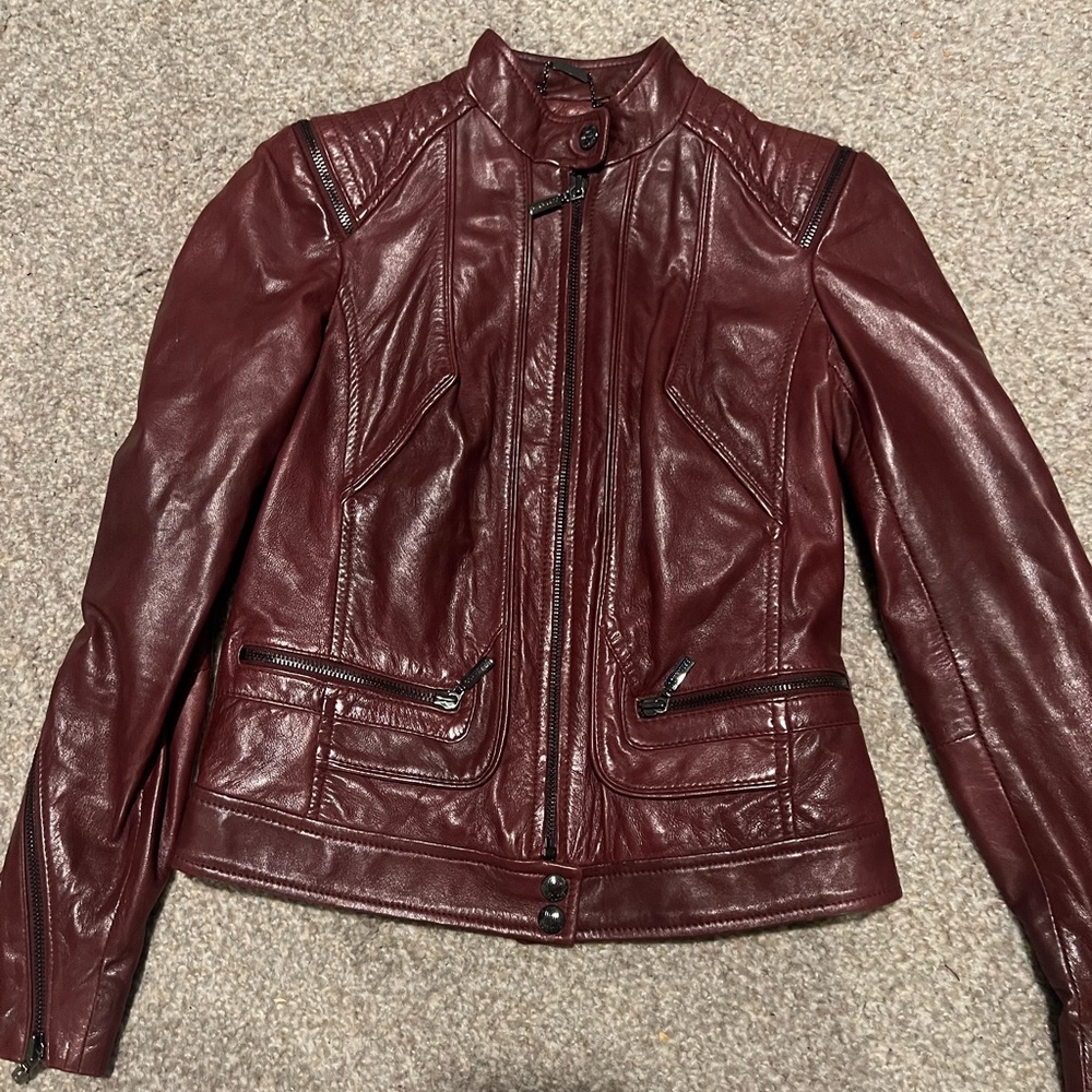 Burgundy faux leather jacket